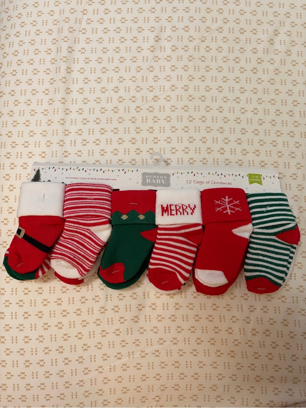 Hudson Baby Red, Green & White Holiday Baby Sock Set - 12 Pairs ( 12-24 months)